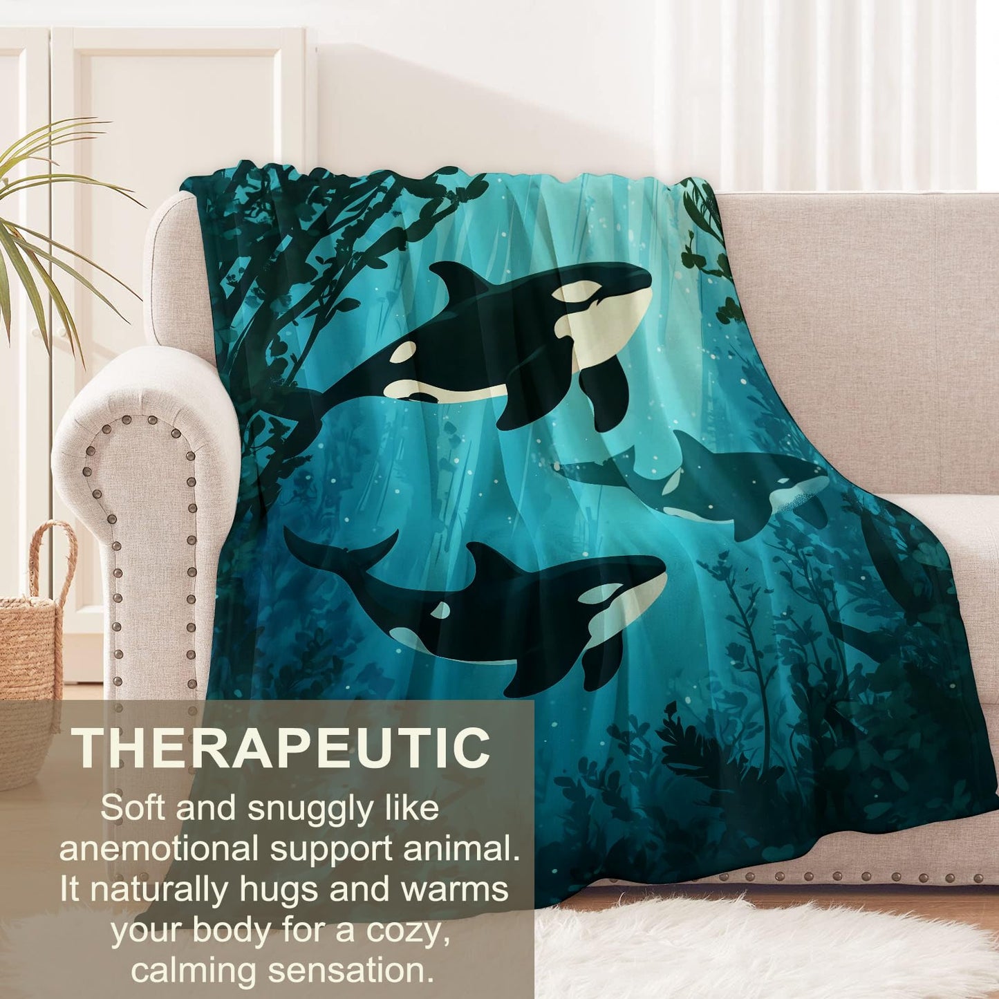 Orca Blanket for Kids Adults, Orca Gifts Flannel Throw Blanket, Orca Decor Lightweight Warm Soft for Sofa Couch Bed Living Room Office 60" x 50"