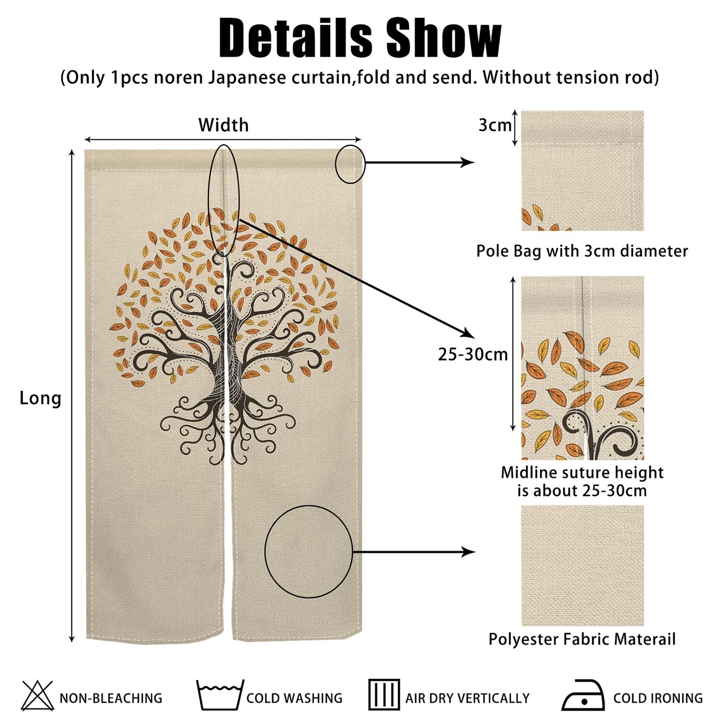 XMJJKUF Tree Japanese Noren Doorway Curtain Life Bohemia Style Printed Long Style Window Treatment Feng Shui Door Curtain Tapestry for Room Divider Kitchen Home Decorations,33.5"x 70.9"
