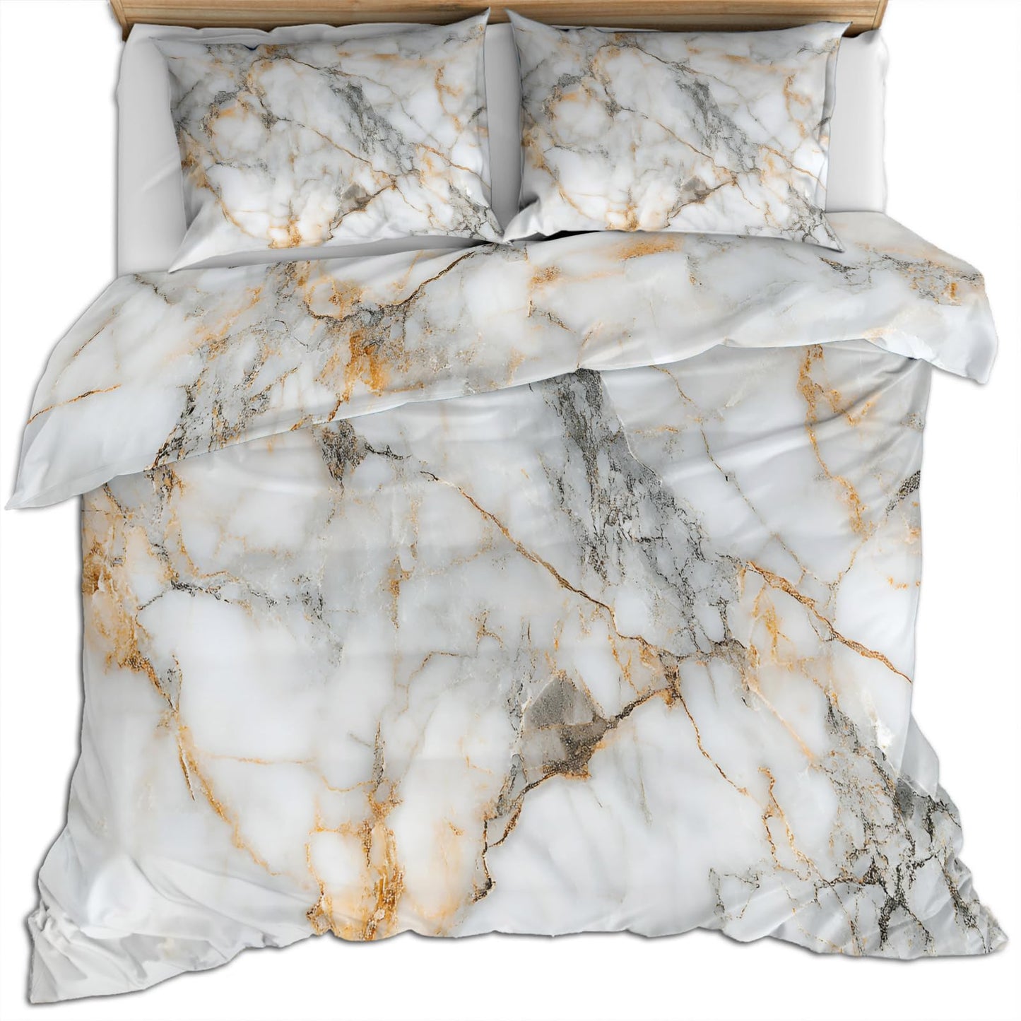 PAISUOQ Marble Duvet Cover King Size, Grey Gold Texture Bedding Set, 3 Piece, Soft Microfiber Patterned Comforter Cover with Zipper Ties & 2 Pillowcase, Nordic Marble Bedroom Decor & Gifts