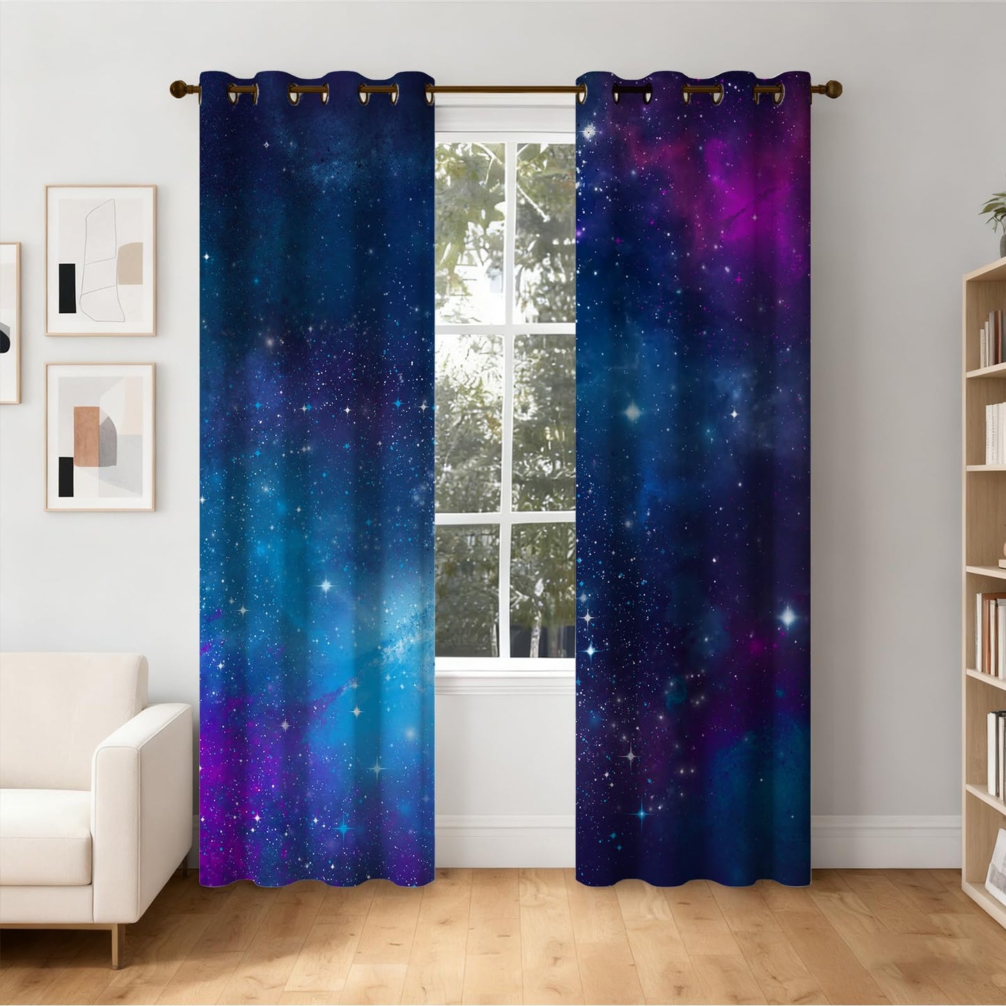 keepitcozi Galaxy Space Blackout Curtains for Bedroom Living Room Outer Nebula Universe Starry Sky Stars Decor Grommet Thermal Insulated Darkening Window Drapes 2 Panel Set, 52Wx63L