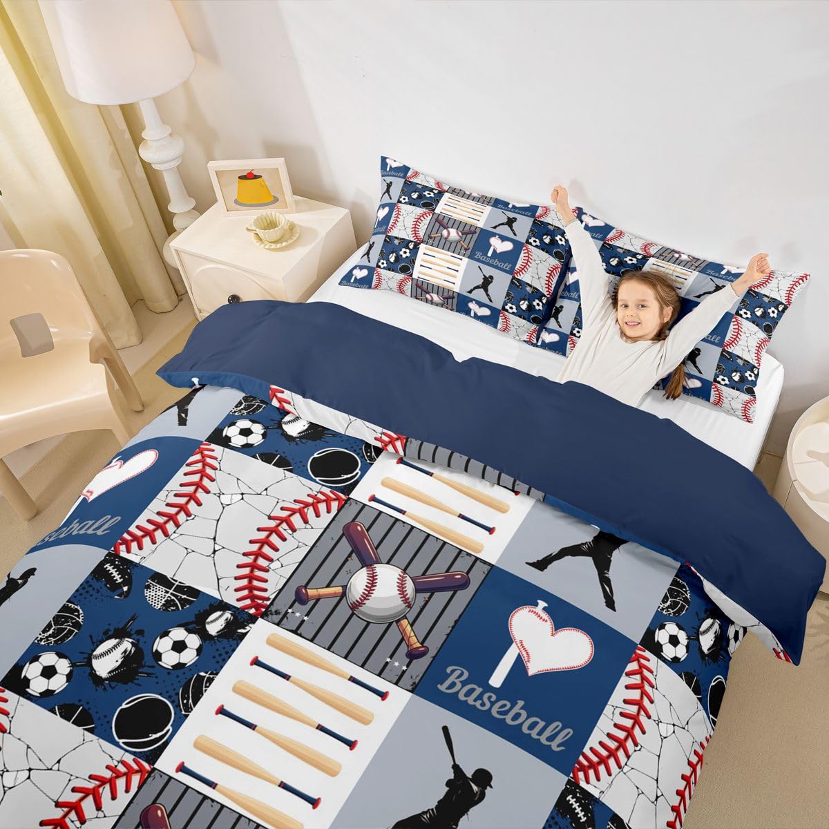Erosebridal Baseball Bedding Set for Boys Teens Men - Sports Theme Duvet Cover With Patchwork Pattern - Modern Comforter Cover Bedspread Collections, King Size