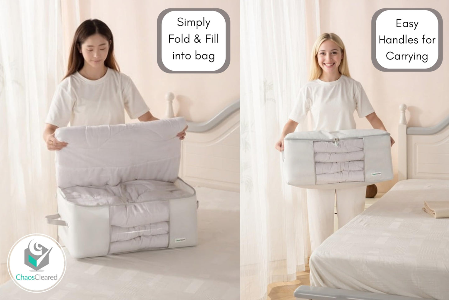 Comforter Storage Bag - Folding Organizer bag for King/Queen Comforters, Pillows, Blankets, Bedding/Quilt, Blanket, Duvet, Large Collapsible Organizers, 24"x14"x11" (2 Pack Gray, 2 Pack)