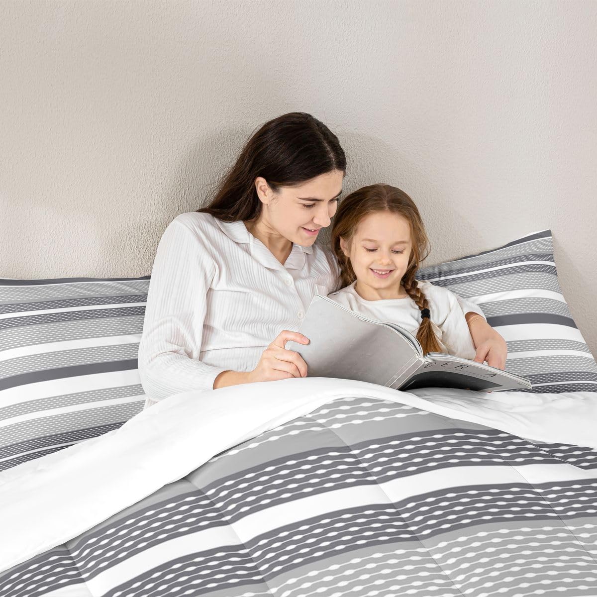 jejeloiu Black White Grey Stripes Bedding Set King Size Geometric Comforter Set for Kids Patchwork Striped Comforter Women Men Teens Ultra Soft Line Modern