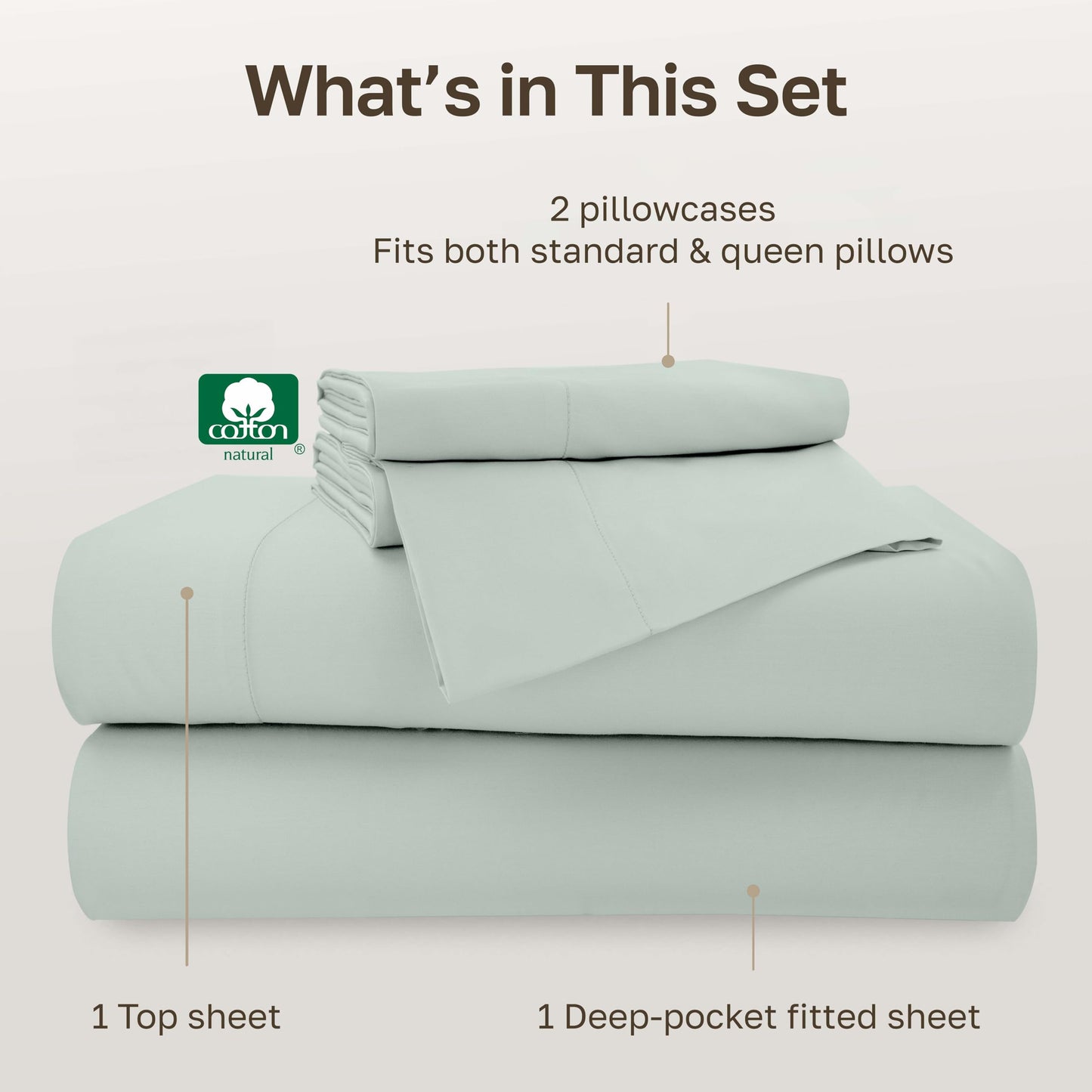 California Design Den - Luxury Queen Bed Sheets Set, Soft 100% Cotton Sheets Deep Pockets Snug Fit Elastic, 500 Thread Count Sateen, Cotton Sheets Set (Silver Sage)