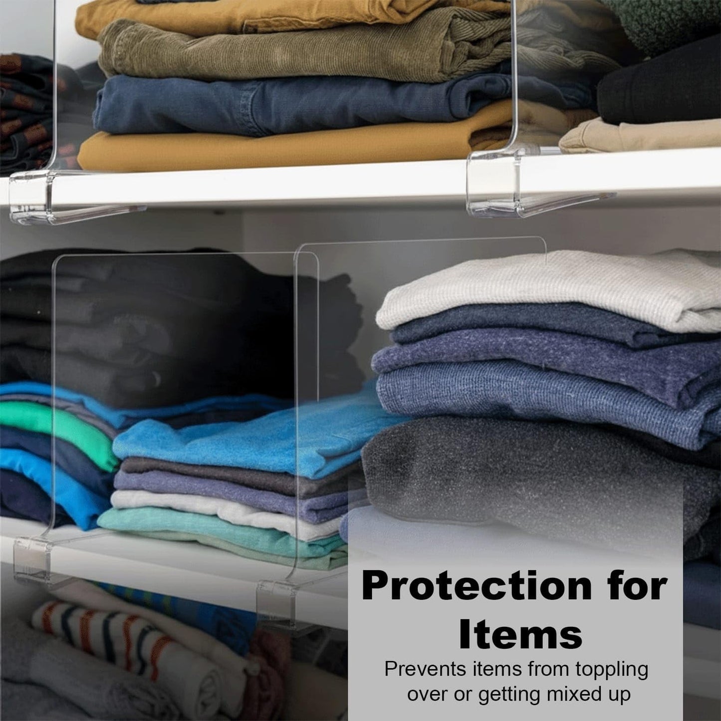 HIGH & SKY 4 Pack Acrylic Shelf Dividers for Closet Organization – Clear Adjustable Closet Shelf Separators for Clothes, Handbags & Towels – Durable Acrylic Shelf Dividers for Neat Shelves & Storage
