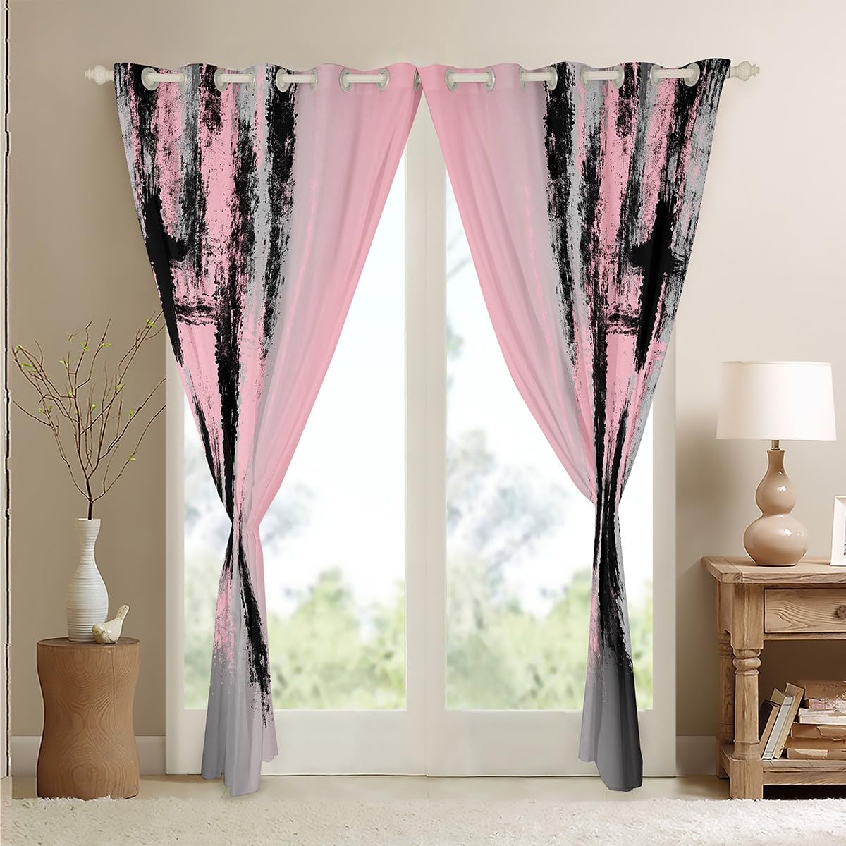 jejeloiu Kids Pink and Black Curtains for Bedroom Living Room (2 Panels, 42 x 84 Inch) Abstract Messy Rust Darkening Drapes Modern Art Blackout Curtains Gradient Stryle Window Treatments