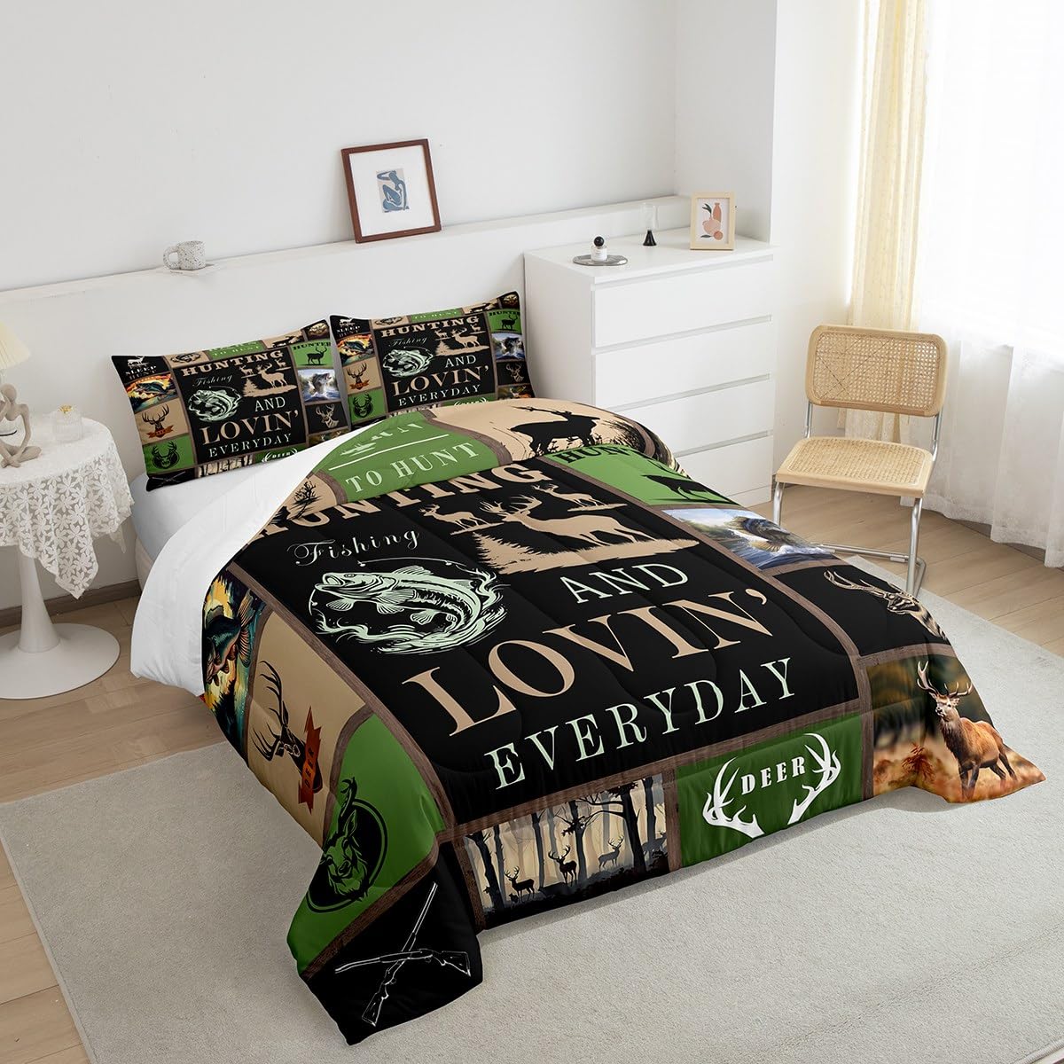 Feelyou Big Pike Fish Bedding Set - Deer Comforter Set for Kids Boys Girls - Twin Size with 1 Comforter and 1 Pillowcase