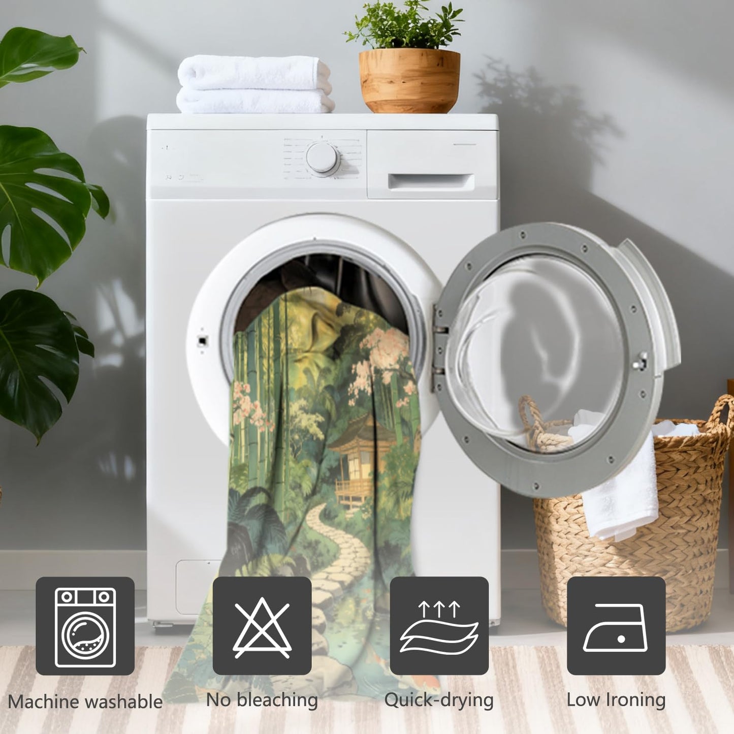 NAEMBI Zen Japanese Garden Shower Curtain 72x72 Inch - Bamboo Forest & Koi Fish Nature Print Waterproof Fabric Bath Curtain with Rust-Proof Hooks, Tranquil Spa Bathroom Curtain for Standard Tubs