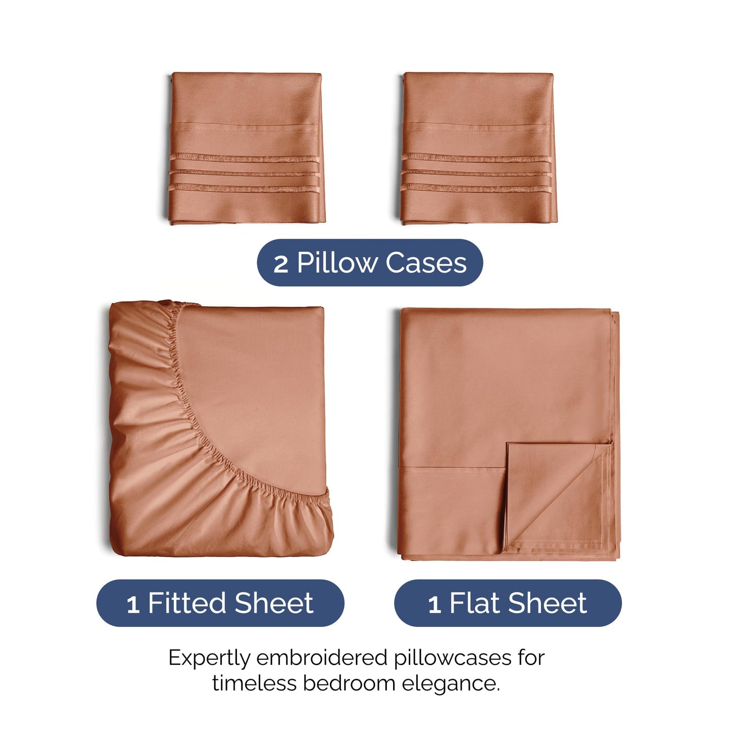 Queen Size 4 Piece Sheet Set - Ultra Soft & Cooling Bed Sheets - Fits 8 Inch to 16 inch Mattress - Wrinkle Free & Fade Resistant with Deep Pockets - Breathable, Comfy Hotel Luxury Bedding - Warm Peach