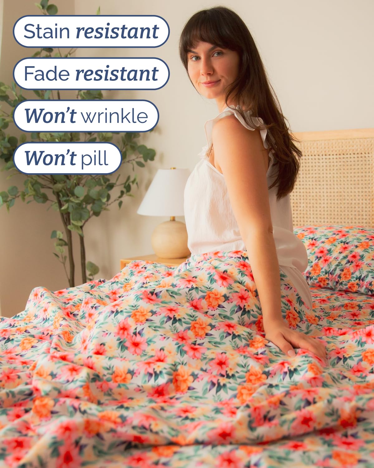 Floral Sheets - Flower Print Bed Sheet Set - 1 Flat, 1 Fitted & 1 Pillowcase w/ Deep Pockets - Comfy, Cozy, Wrinkle & Fade Free - Boho Botanical Bedding - Soft, Breathable & Cooling - Twin Size Set