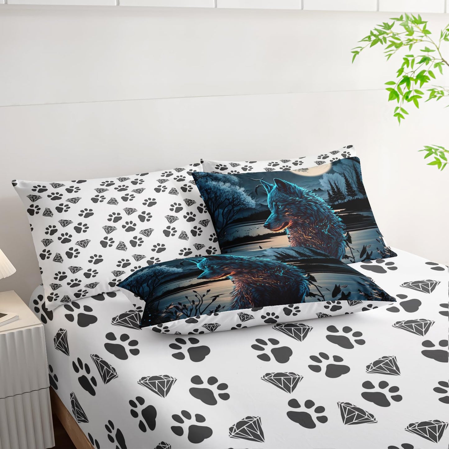 AILONEN Boys Wolf Comforter Set Twin Size,7-Piece Soft Bed in a Bag,Safari Animal Wolf Comforter & Fitted Sheet & Flat Sheet & 2 Pillowcases,2 Pillow Shams for Room