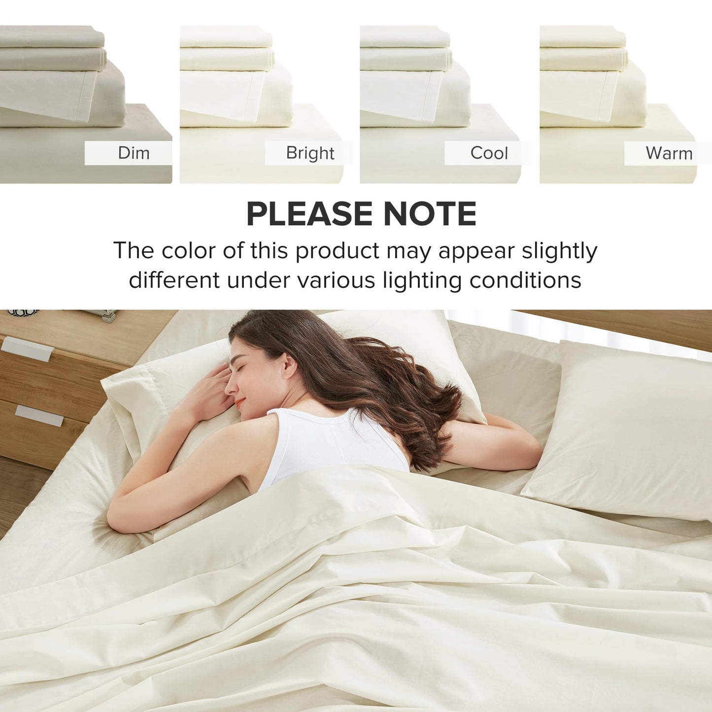 Comfort Spaces 100% Cotton Sheets Full, Breathable & Ultra Soft Cotton Sheets, Naturally Cool Cotton Bed Sheets with 14" Elastic Pocket Fits up to 16" Mattress, All Season Sheet Set, Ivory 4 Piece