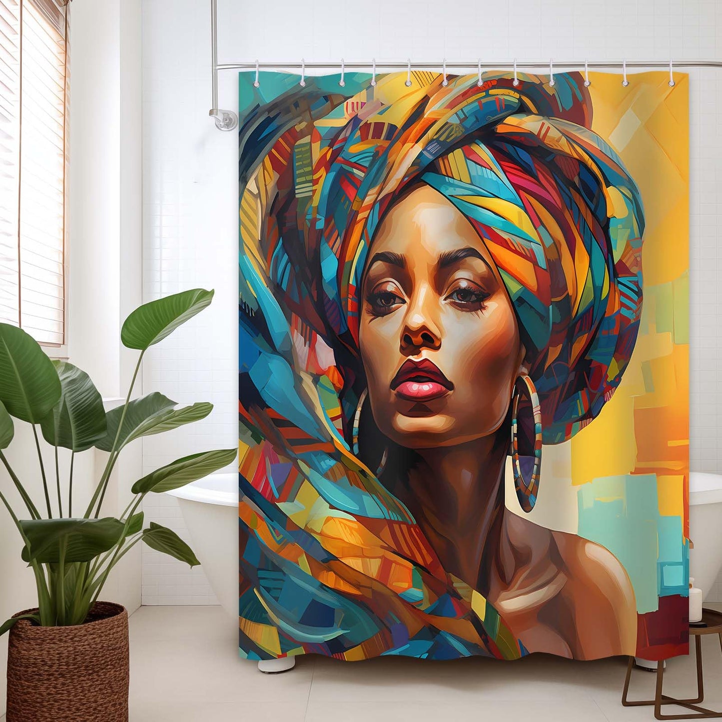 DLTAY African Shower Curtain, Afro Black Girl, 72x72 inches