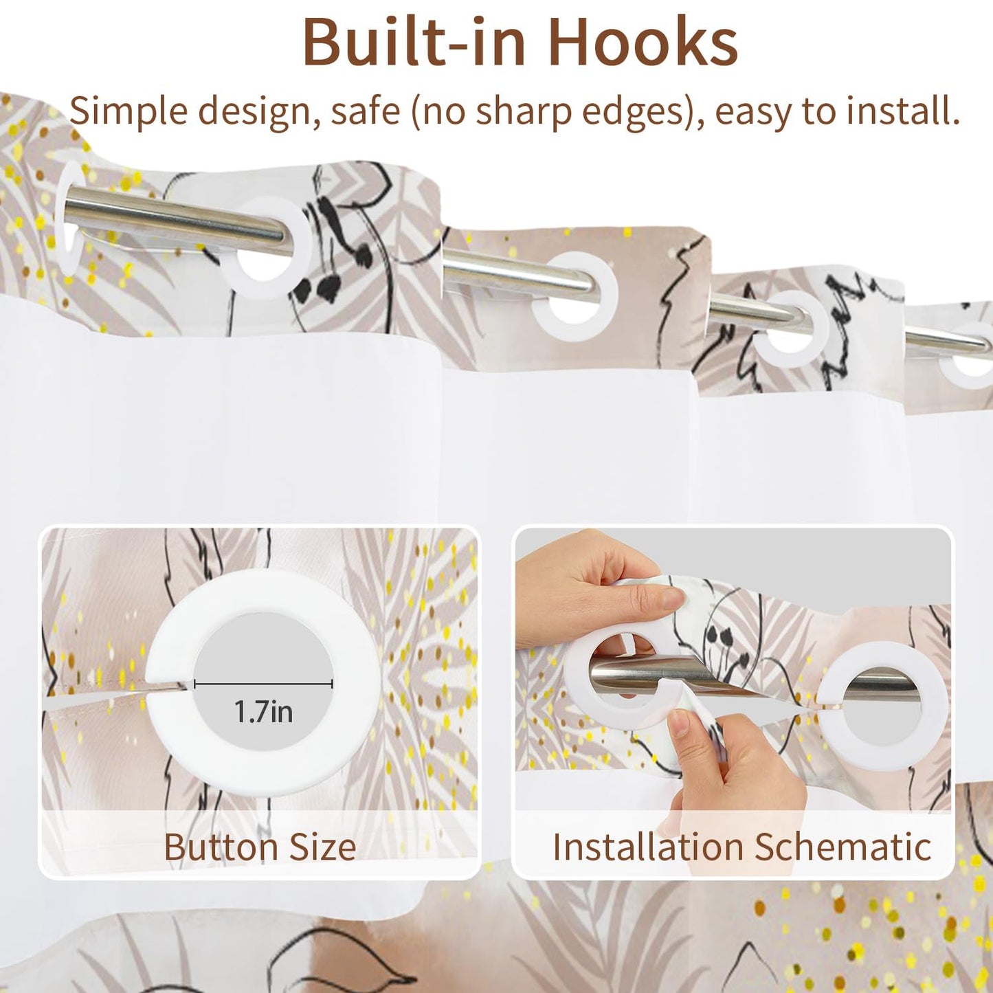 NAEMBCU No Hook Shower Curtain with Snap in Liner Set FYZZ00003
