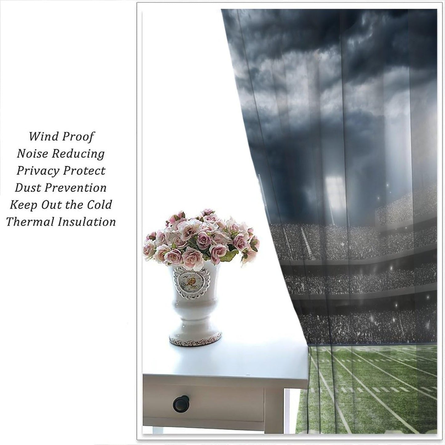 AAVEUP Boys Football Curtains,Sports American Sports Rugby Green Football Field Stadium Windows Treatments Rod Pocket Drapes for Kids Boys Teenager's Bedroom Living Room 42x45in（No Blackout）