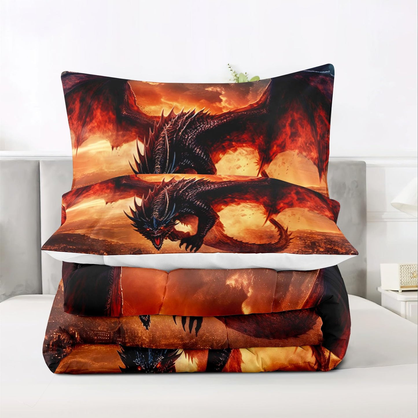 Raphus Cucullatus Dragon Comforter Set - Twin Size, Ancient Wild Animal Dragon Pattern Bedding for Boys