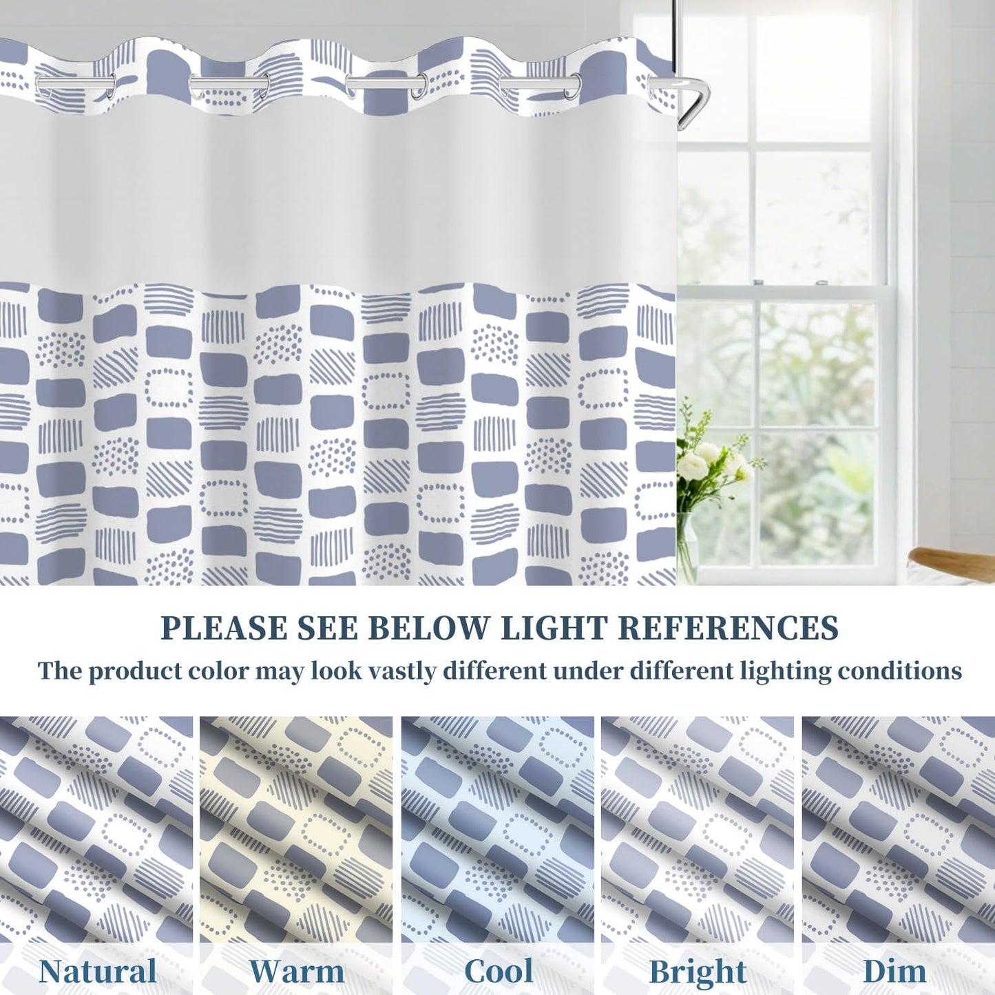 No Hook Shower Curtain with Snap in Liner Set, Boho Modern Abstract Geometric Unique Pattern Decorative Waterproof Fabric Shower Curtain for College Dorm Hotel Apartment Bathroom Bathtub, 71x74 Inch