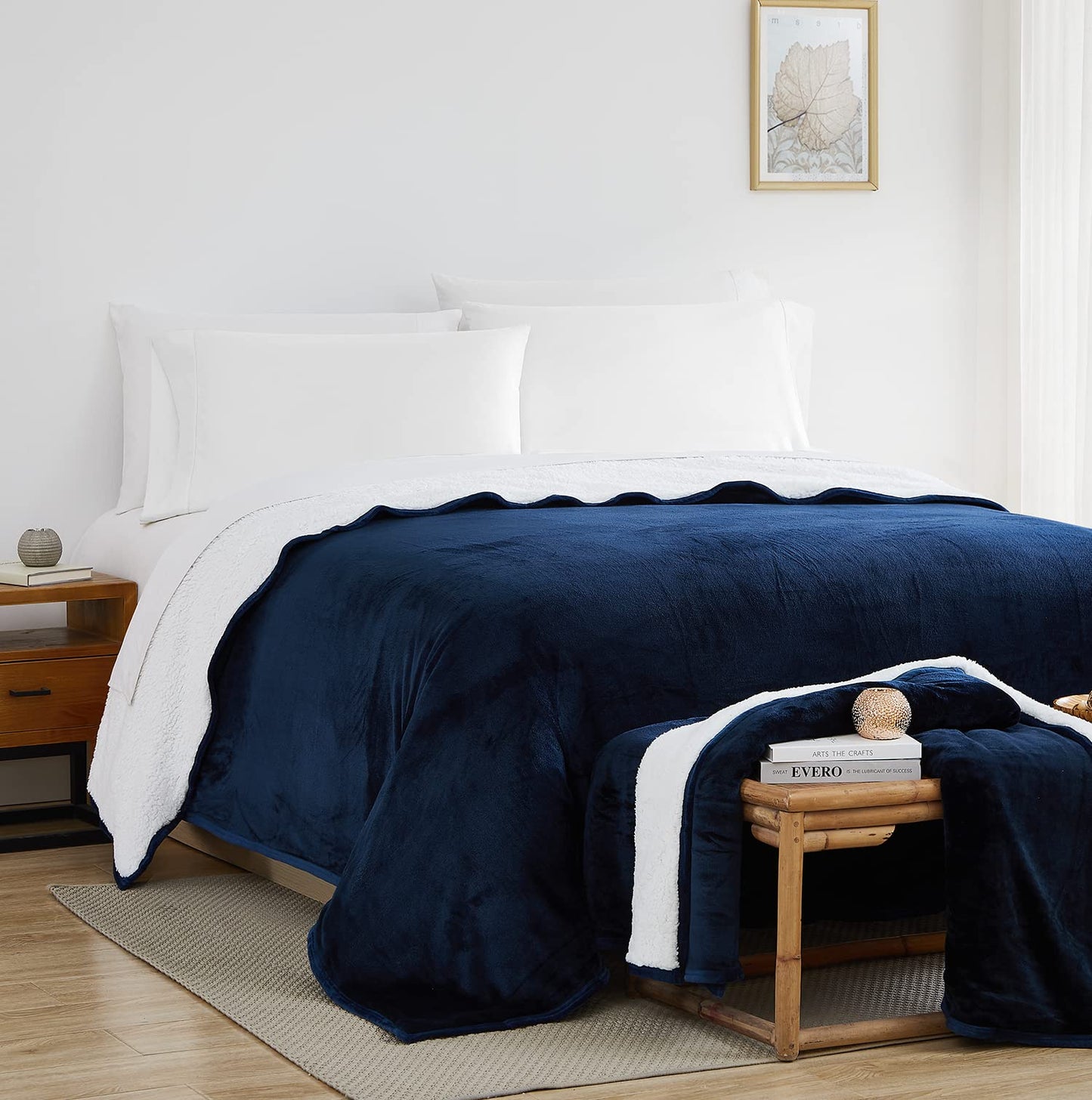 Southshore Fine Living, Inc. Reversible Sherpa Fleece Throw Blanket For Bed Or Couch – Ultra Soft And Cozy Blanket, Machine Washable Super Soft Blanket For Fall, Fuzzy Blanket For Couch, 98 X 98, Blue