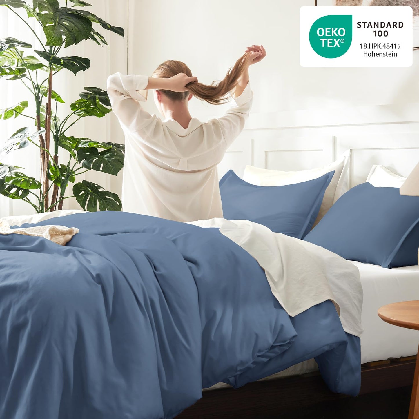 Litanika Haze Blue Comforter King Size, 3 Pieces Lightweight Solid Bedding Comforter Set, All Season Fluffy Bed Set (104x90In Comforter & 2 Pillowcases)