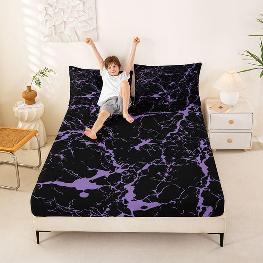 Feelyou Marble Fitted Sheet with 2 Pillowcases Queen Size Modern Marble Aesthetic Bed Sheets Set 16" Deep Pocket Boys Girls Retro Watercolor Artwork Design Bedding TeensBedroom Decor Soft Lightweight