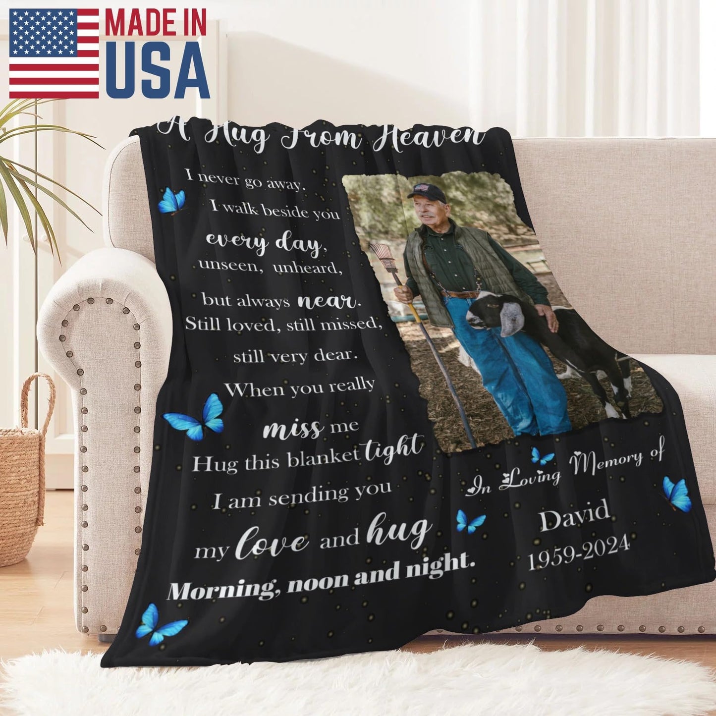 D-Story Custom Memorial Blanket with Photos in Loving Memory for Loved Ones Lost: Made in USA, Personalized Picture Sympathy Remembrance Grief Gift Funeral for Daughter Son Father Mother Brothers