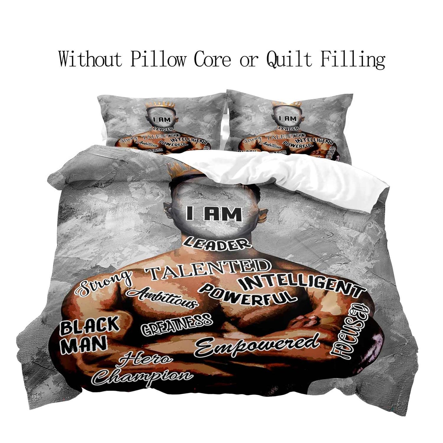 LUVIVIHOME 3PCS African American Black Man Bedding Set, King Duvet Cover, Modern Abstract Afro Black King Grey Comforter Cover, Positive Inspirational Gifts for Men Boyfriend Husband, 2 Pillow Cases