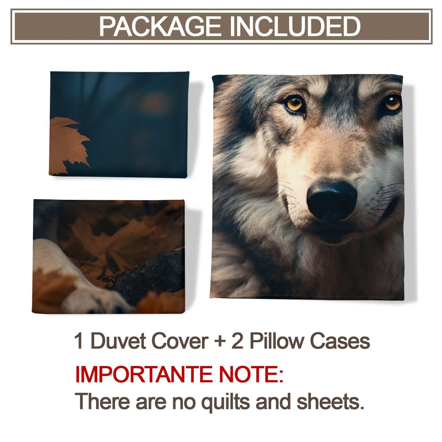 Wolf Duvet Cover Queen Size - Autumn Wolf Home Decor & Gifts, 3 Piece Back to School Dorm Bedding, Easy Care Microfiber Comforter Cover & Pillowcases, Wild Animals