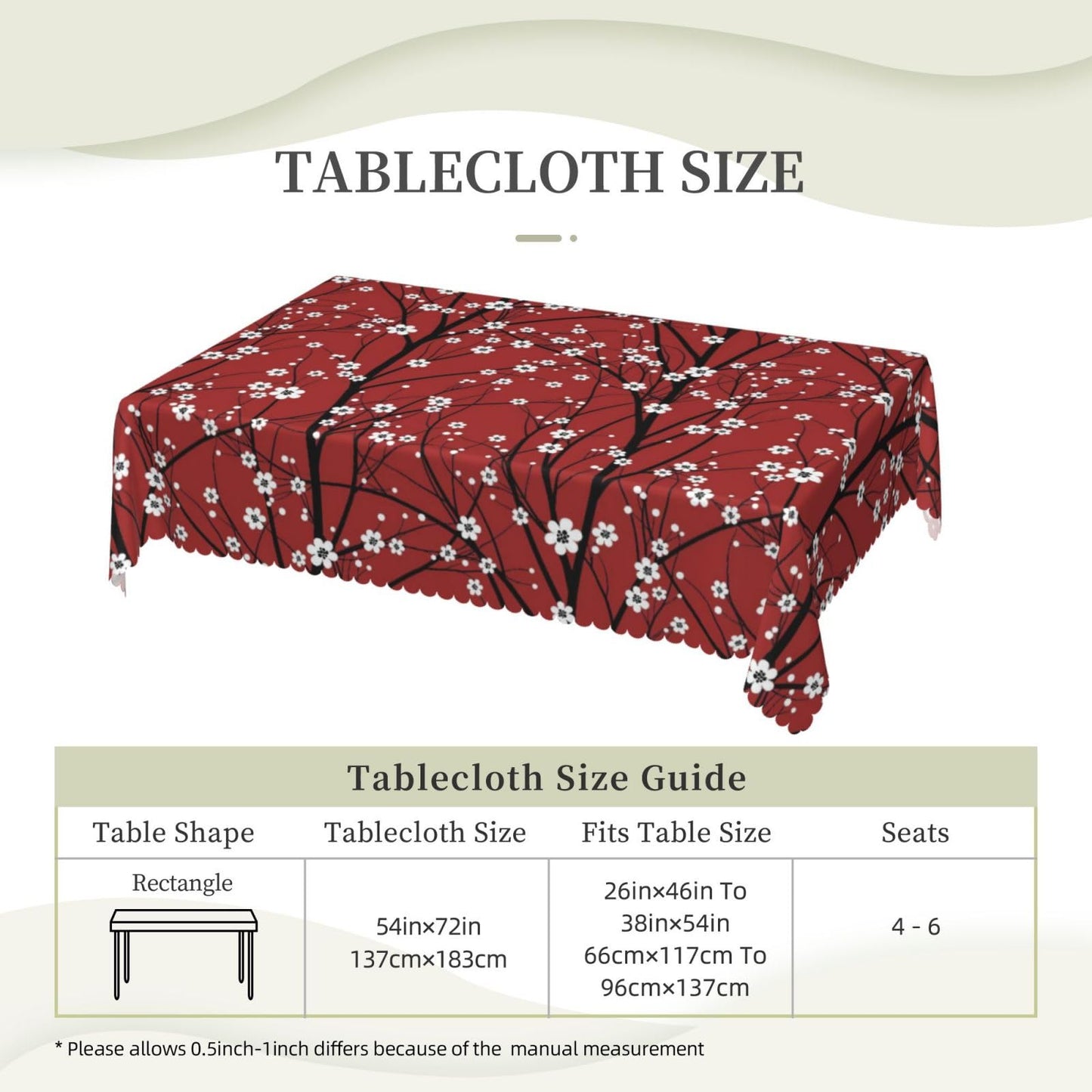 XIOURERY Cherry Tree Floral Table Cloths Decorative for Dining Room, Japanese Flower Washable Tablecloth for Home, Restaurant, Outdoor Party Table Cover 54x72 Inch