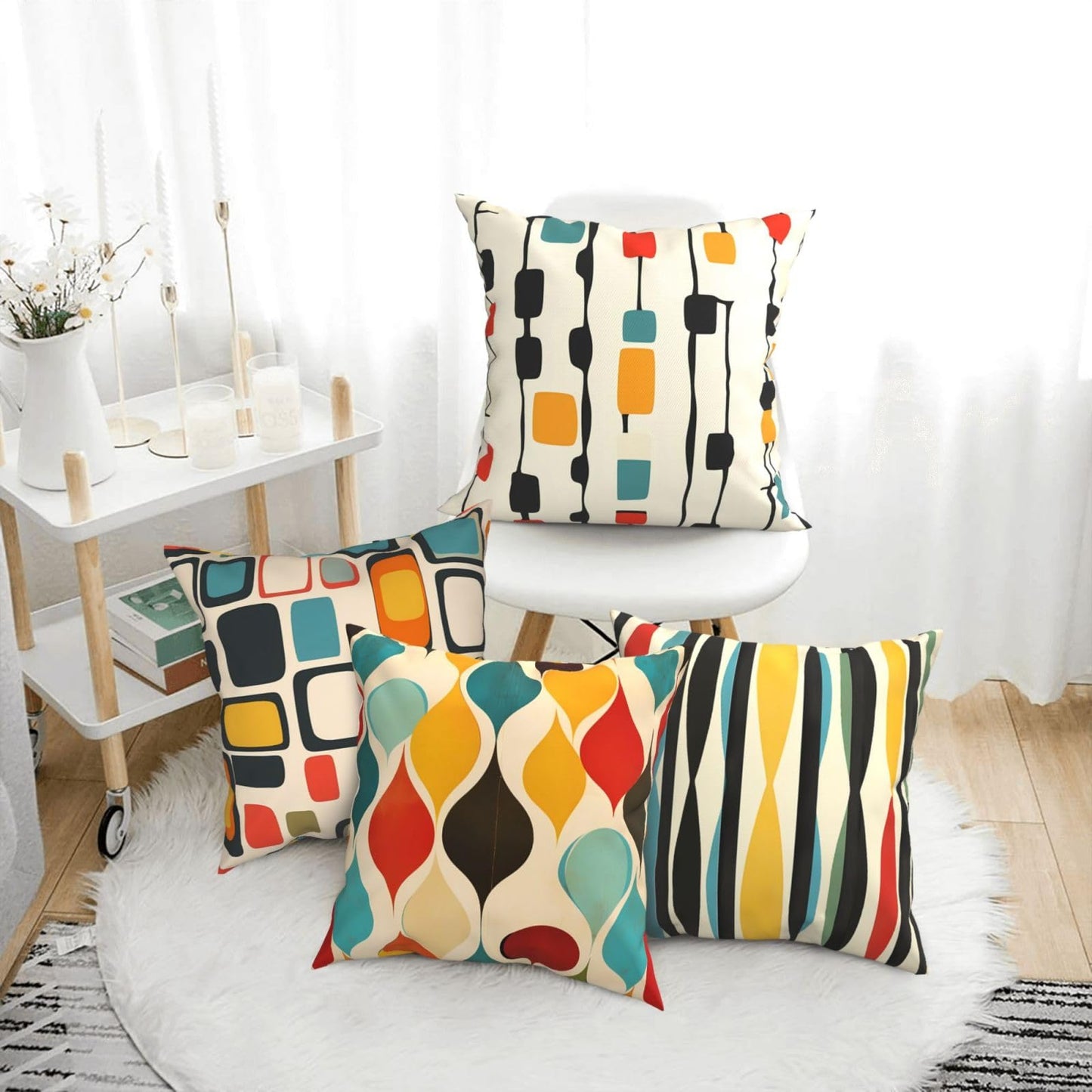 Worltoldb Throw Pillow Covers Set of 4 Decorative Soft Linen Fabric Square Cushion Case for Room Bedroom Sofa Car 18x18 (Mid Century, 18"x18")
