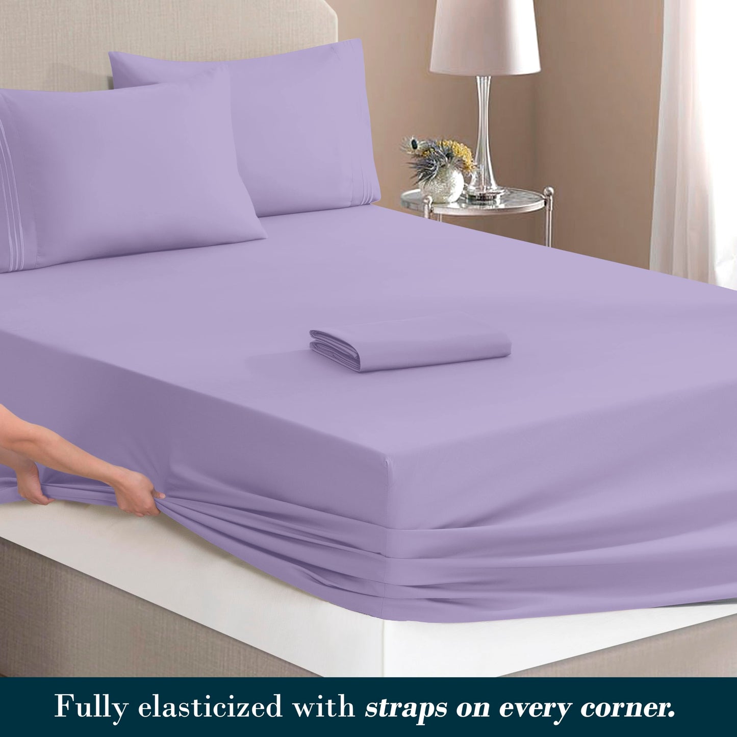 Mocassi Full Size 4-Piece Bed Sheet Set - 1800 Premium Hotel Quality Microfiber 18-24 Inches Extra Deep Pocket Fitted Sheet- Luxury Soft, Breathable, Wrinkle, and Fade Resistant, Lavender