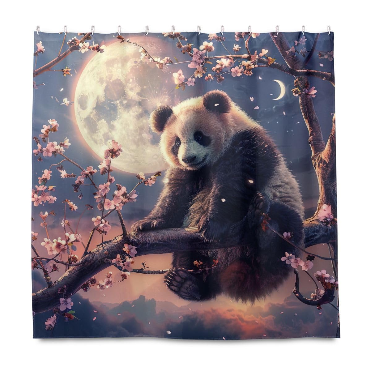 UMIRIKO Panda Animal Moon Cherry Shower Curtain Sets, Washable Bathroom Shower Curtain with 12 Hooks for Women Men 72x72 Inch 202b5518