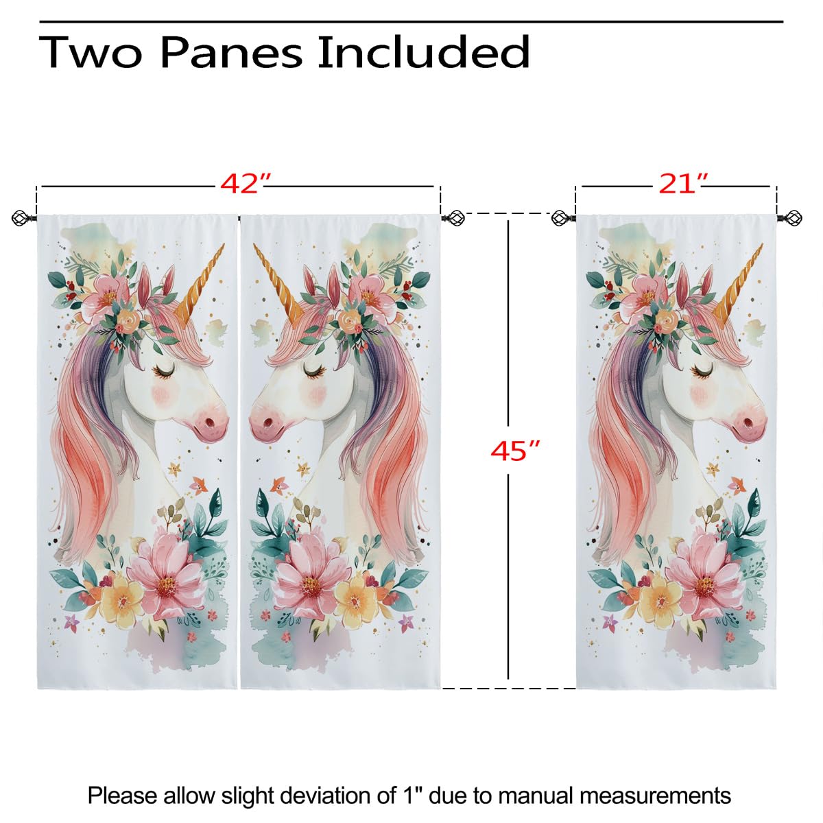 Unicorn Flower Blackout Curtains for Girls Boys Kids Home Decor, Fantasy Floral Pink Cartoon Unicorn Grommet Thermal Insulated Drapes Darkening Window Curtain for Bedroom Living Room, 42 x 45 Inch