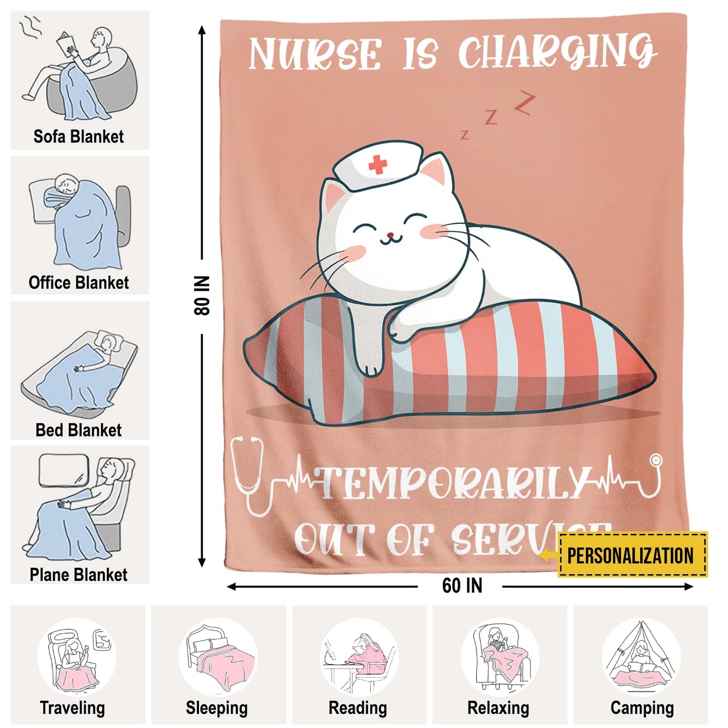 Custom Nurse Blanket Personalized Name Throw, Ultra Soft Fleece Nursing Gift for Women and Healthcare Workers, Cozy Appreciation Present, Multiple (Design 04)