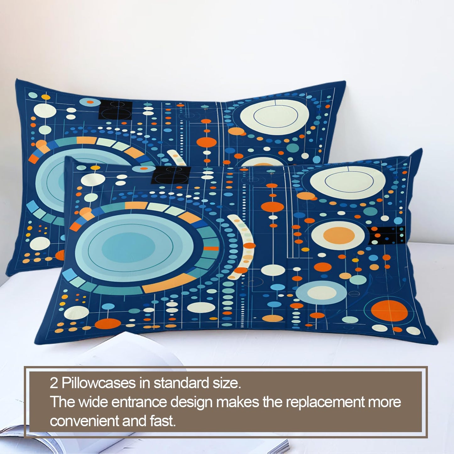 Blue Geometry Duvet Cover California King, Ultra Soft Microfiber Bedding Set 3 Piece Bedroom Decor Modern Abstract Comforter Cover and 2 Pillow Sham with Zipper Closure