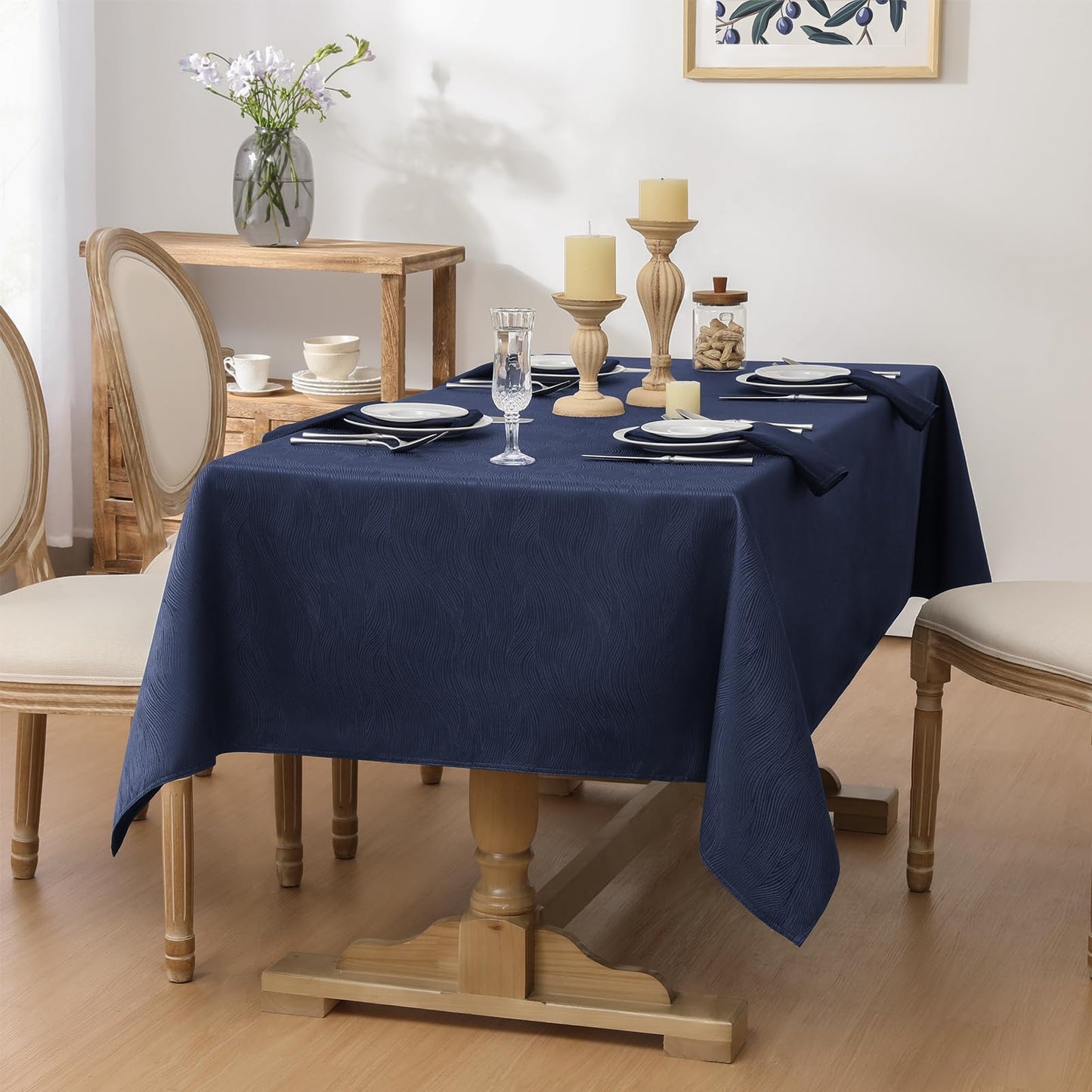 Softalker Jacquard Rectangle Tablecloth, Swirl Design Waterproof Stain Resistant Table Cover Wrinkle Free Heavy Weight Table Cloths for Dinner/Parties/Holiday - 60 x 84 Inch, Navy Blue