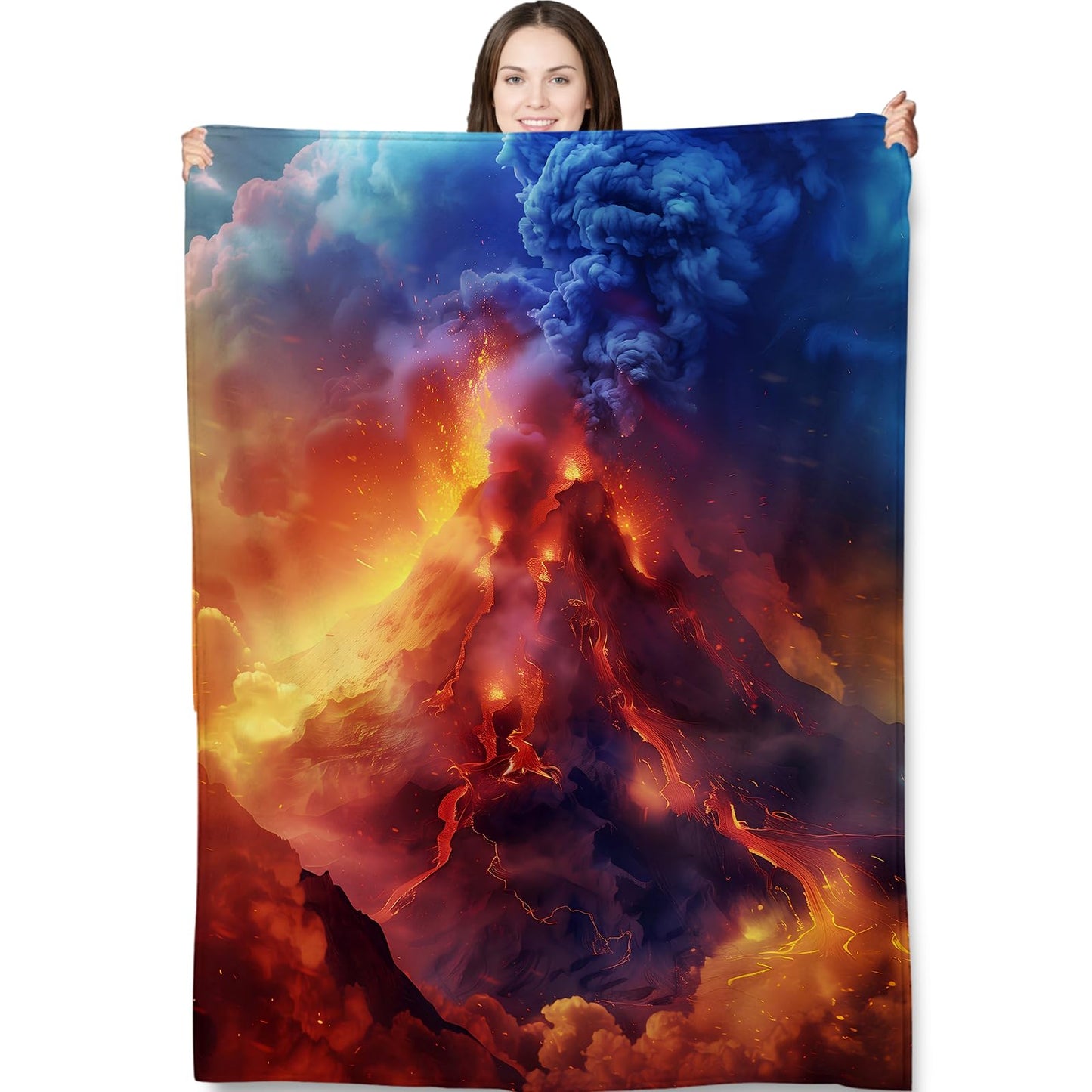 Turamurra Volcanic Eruption Throw Blanket 50"x60", Fiery Nature Blankets for Living Room Bedroom Decor, Warm Flannel Plush Gifts for Adventure Lovers Adults Kids