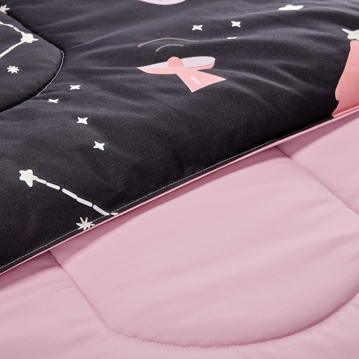 SLEEP ZONE Kids Twin Bedding Comforter Set - Super Cute & Soft Kids Bedding Bed in a Bag 5 Pieces Set with Comforter, Sheet, Pillowcase & Sham (Pink Galaxy)