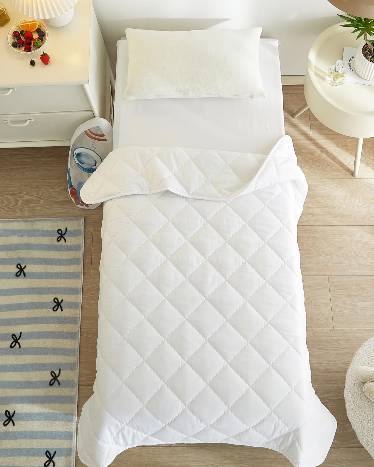 Toddler Comforter - Down Alternative Toddler Microfiber Comforter - Lightweight & Warm Baby Quilt Blanket - Soft & Breathable - Kids Duvet Insert for Crib, Stroller - Machine Washable - 39x47 (White)