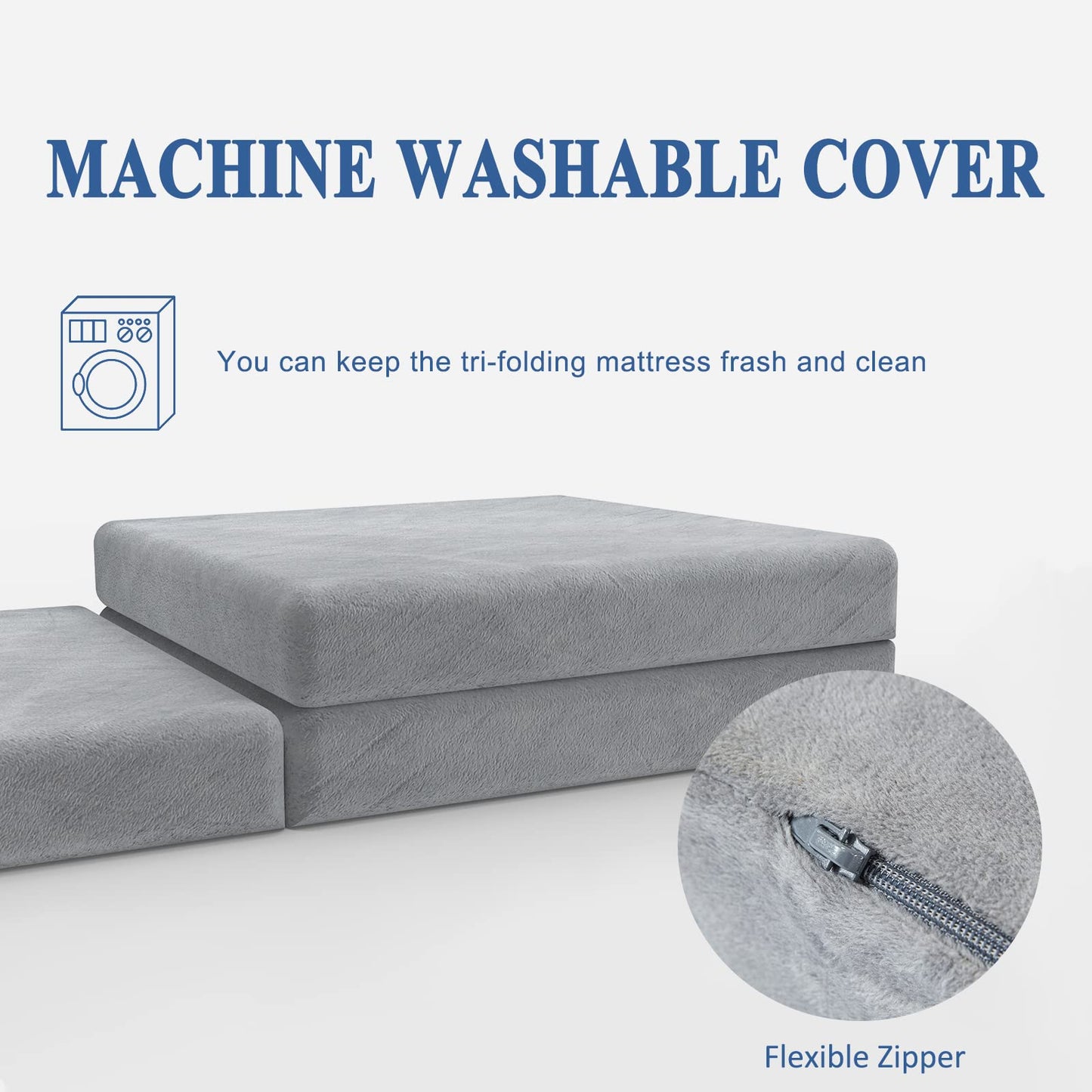 SINWEEK 3.95" Full Memory Foam Folding Topper with Storage Bag - Foldable Trifold Floor Mat Topper, CertiPUR-US Certified Guest Sleeping Pad, Machine Washable Cover