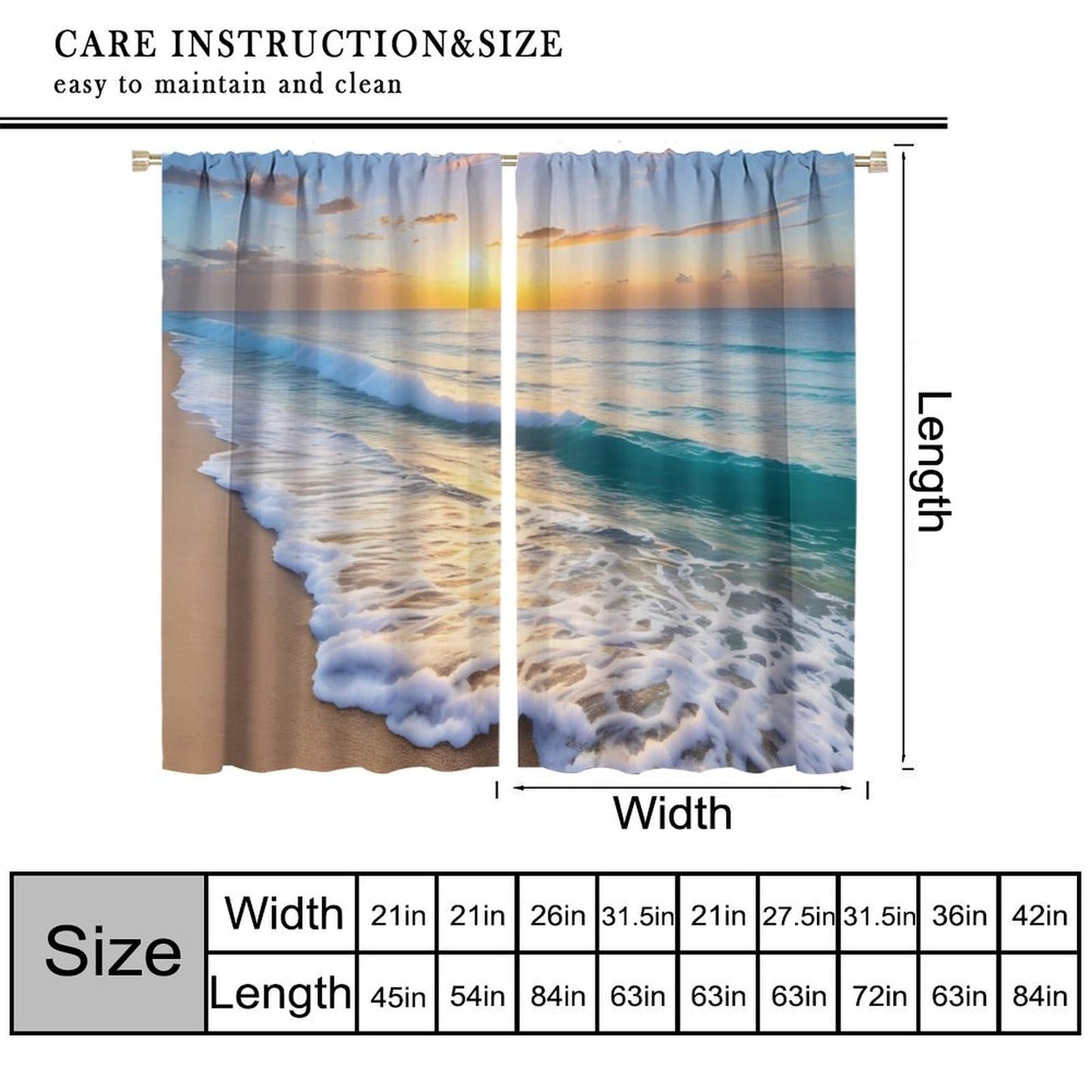 Nitmbi Beach Sunset Curtains,Ocean Tropical Summer Hawaiian Sunset Sea Waves Scenery Pattern Drapes Window 2 Panel Rod Pocket Curtain for Bedroom Living Room Decor 42" W X 45" L
