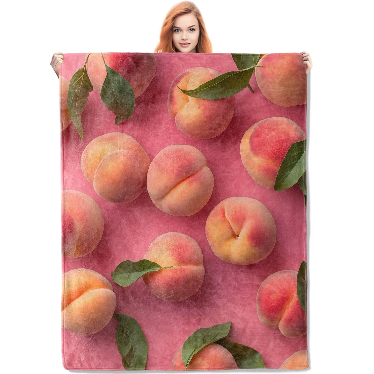 VANZEV Peach Fruit Blanket Gifts for Women, Fresh Fruits Theme Flannel Blanket, Soft Warm Lightweight Throw Blankets for Bedding Sofa Couch Home Travel Decor 50" x 60"