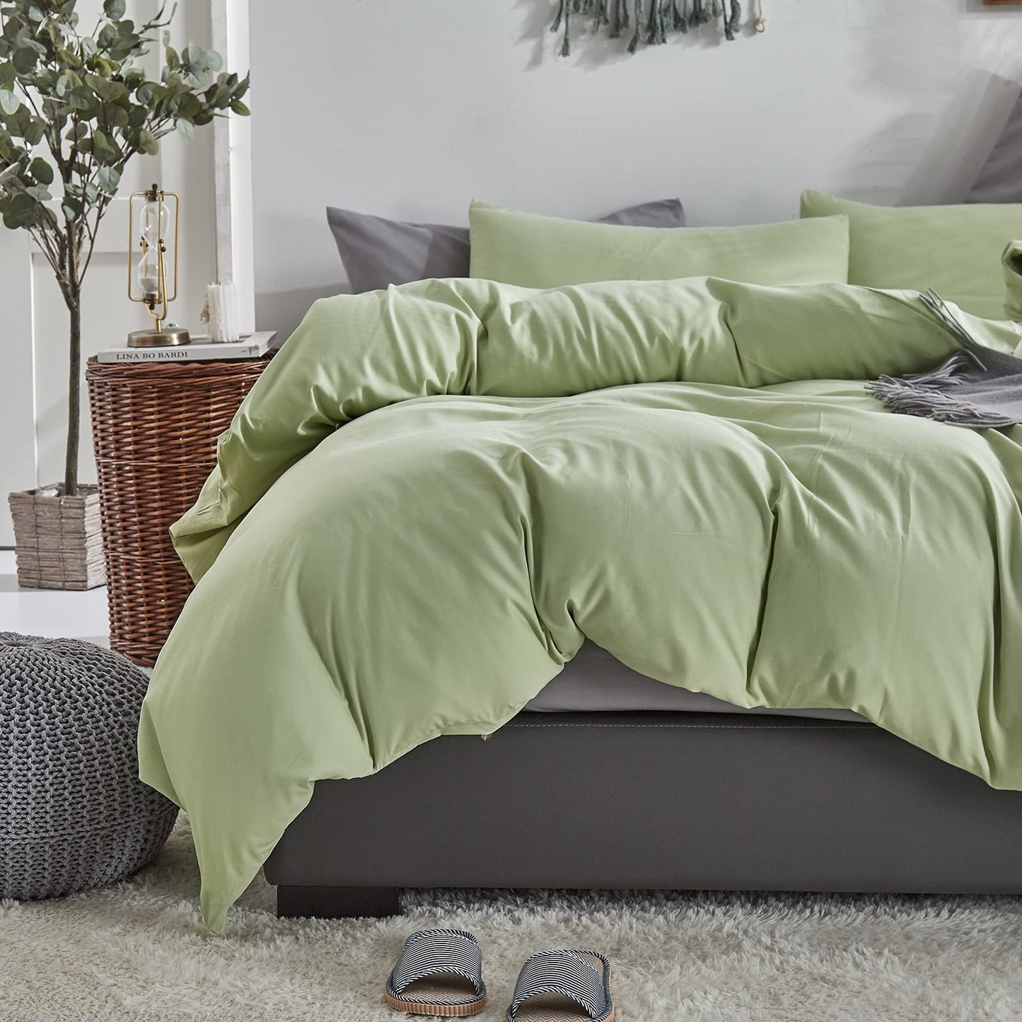 KAREVER Sage Green Comforter Set Full Bedding Set Lightweight Women Soft Durable Light Mint Green Blanket 3 PCs Men Full Size Sage Green Breathable Bed Comforter Set
