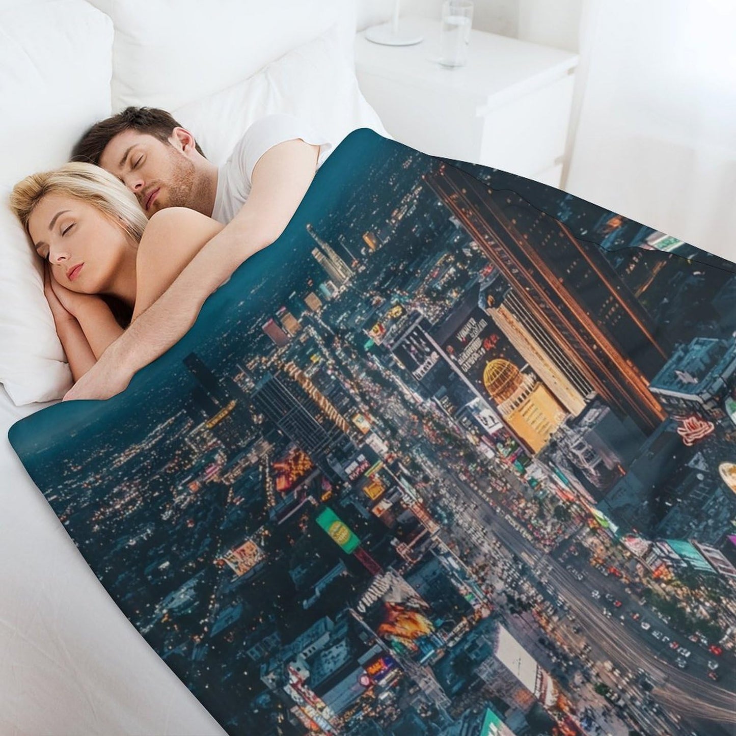 HDESDIS City Skyline Sunset Flannel Throw Blanket, Soft Cozy Warm Fleece Urban Scenic Night Landscape Blanket for Couch Sofa Bed, 50x60 Inch