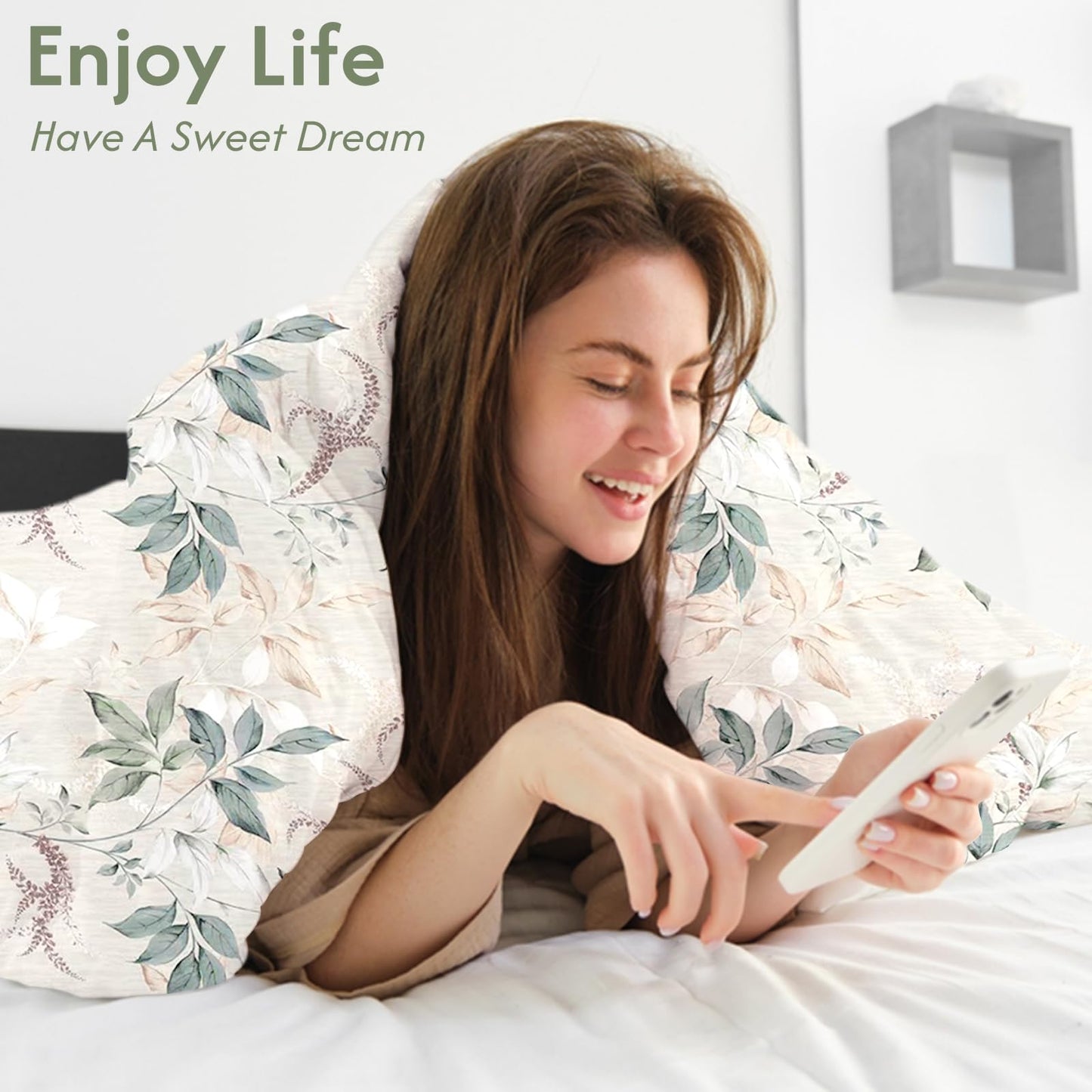 LONAVA Queen Botaincal 3 Pcs Duvet Cover Set, Breathable Soft Microfiber Forest Green Lining Comforter Cover with Zipper Closure, and 2 Anti-Pilling, Fade Resistant Pillowcases, Lavender