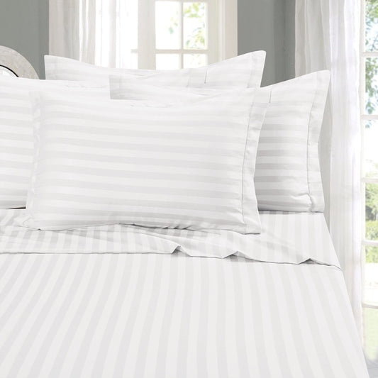 Elegant Comfort Best, Softest, Coziest 6-Piece Sheet Sets! - 1500 Premier Hotel Quality Luxurious Wrinkle Resistant 6-Piece Damask Stripe Bed Sheet Set, California King White