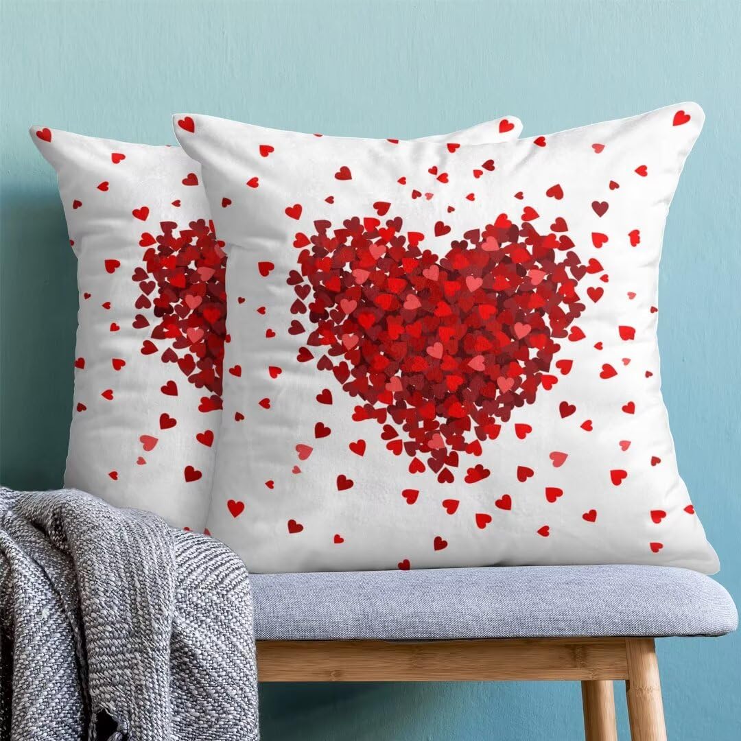 AEIOAE Valentine Pillow Covers 24 x 24 Inch Set of 2, Happy Valentines Day Throw Pillows Farmhouse Cotton Red Heart Pillow Case for Sofa Bedroom Living Room Indoor Outdoor