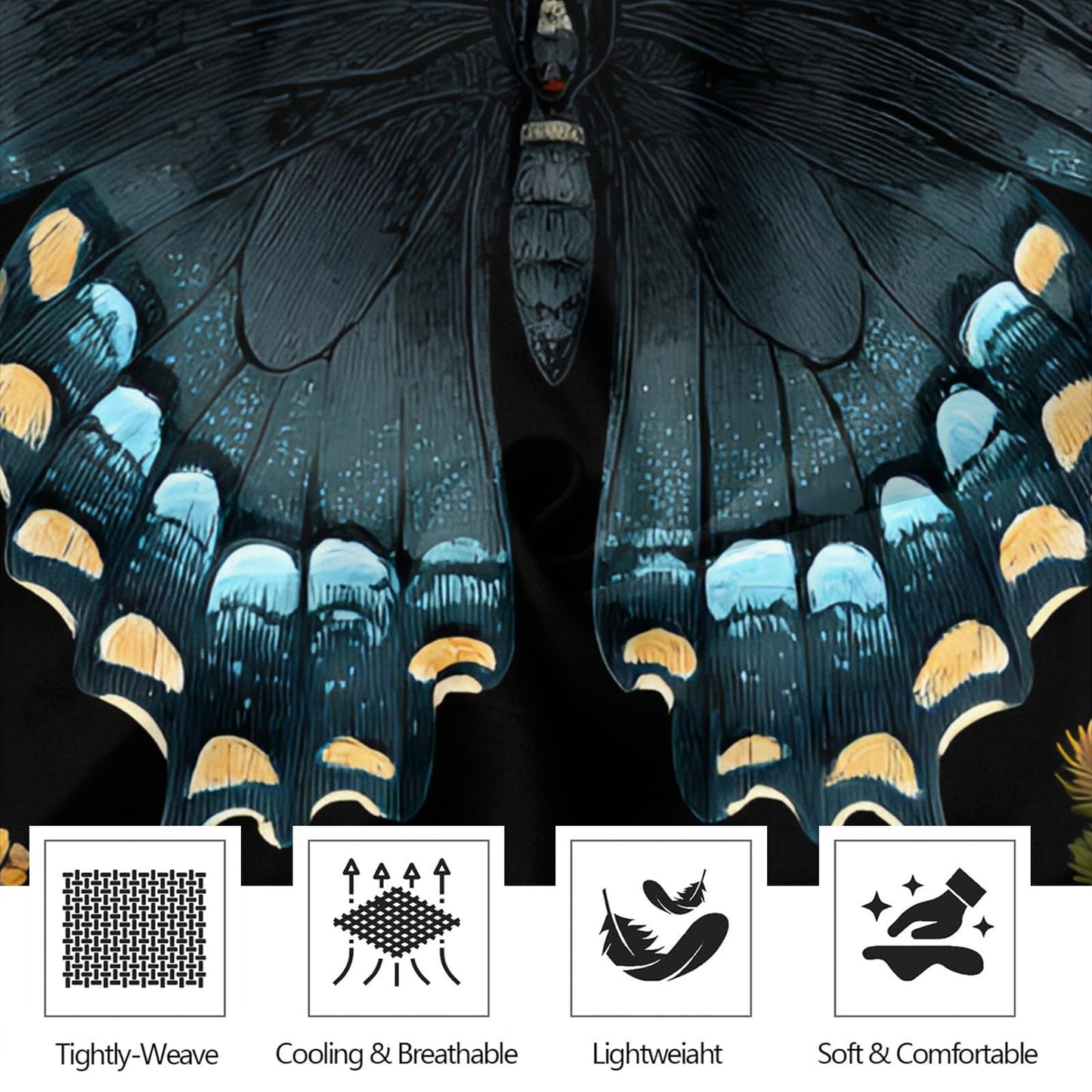 ZAOMIR Black Butterfly Sheets King for Women, Wildflower Botanical Dark Bed Sheet & Pillowcases Sets 4 Piece, Vintage Gothic Aesthetic Bedding Deep Pocket Fitted Sheet & Flat Sheet