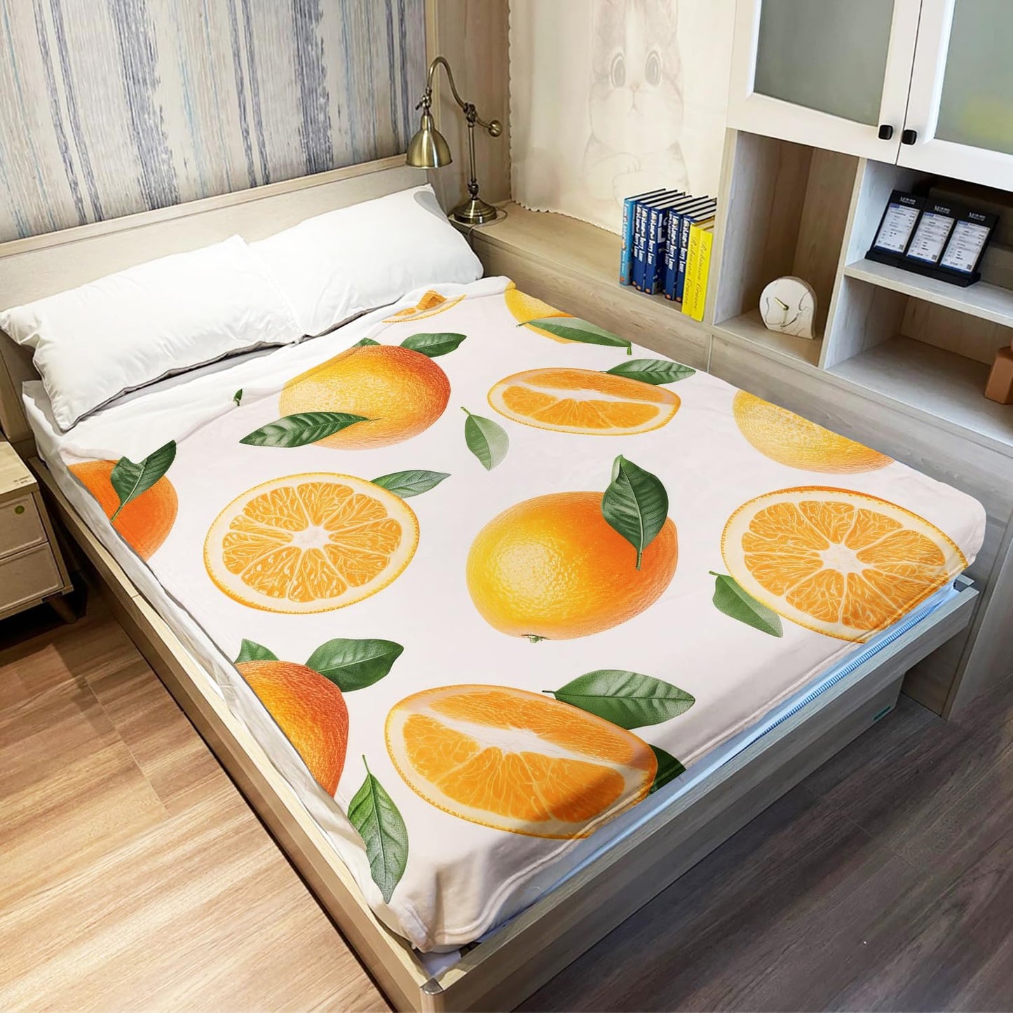 XSMEI Orange Pattern Throw Blanket, Decorative Fleece Blanket with Fresh Fruit Design, Super Soft Warm and Cozy, Gifts for Women Girls Kids, 50" x 60"