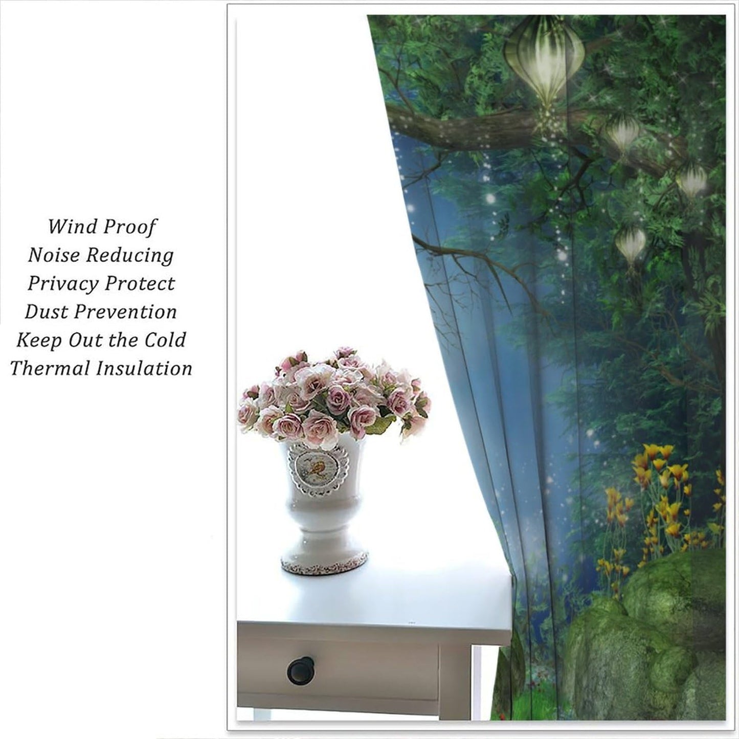DDCBNS Fantasy Nature Windows Curtains,Magical Forest Dreamland Window Treatments for Bedroom Living Room Mushroom Flower Drapes 2 Panels Set,Total Size 42 x 45 Inch