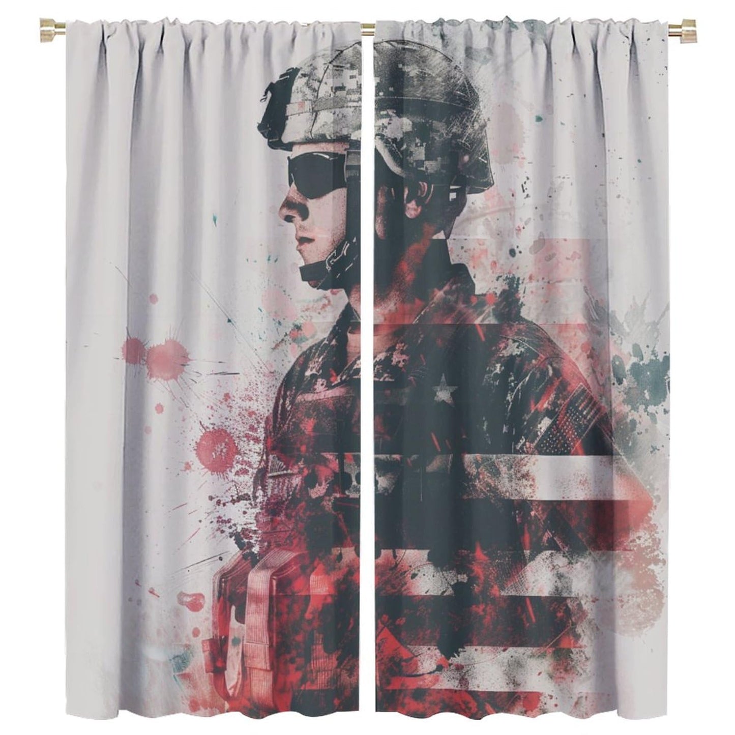 TOWINSFB Military American Soldier Blackout Curtains for Living Room Bedroom, Vintage War Theme USA Flag Window Curtains Rod Pocket Thermal Insulated Window Drapes, 2 Panels, Each 21W x 45L